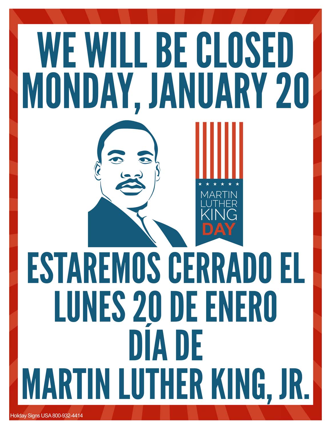 Martin Luther King Jr. Day Closed Sign Template