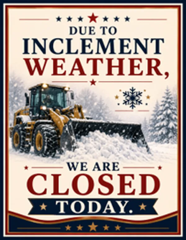 Custom sign example: Due to inclement weather, we are closed today
